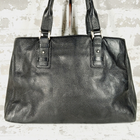 Ellen Tracy Black Leather Gold Zip Shoulder Bag 0664 - Picture 2 of 13